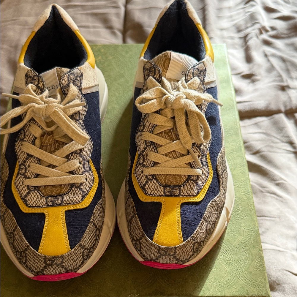 Gucci Yellow and Navy Patterned Sneakers
